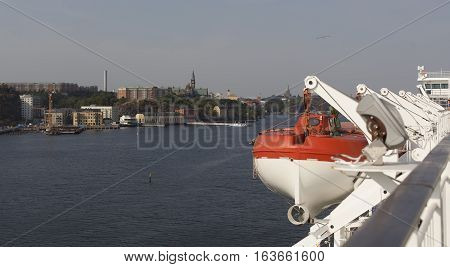 Part Of The Big Ferry, Saving Boat On The Ferry Boat