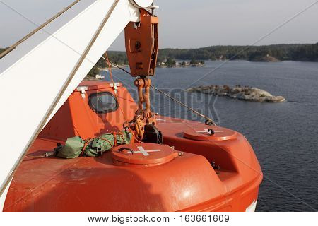 Part Of The Big Ferry, Saving Boat On The Ferry Boat