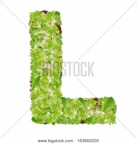 Letter L alphabet with hydroponics leaf ABC concept type as logo isolated on white background