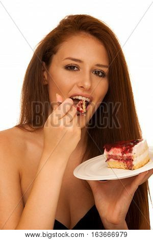 Strawberry Cake - Wman Eats Sweet Dessert Isolated