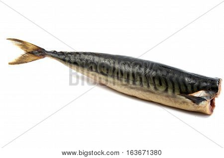 Smoked mackerel isolated on white background .