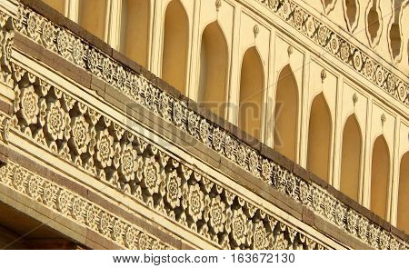 HYDERABAD,INDIA-NOVEMBER 8:Architecture of building nearTomb of Hayath Bakshi Begum in Qutb Shahi Tombs beginning in 1543 on November 8,2016 in Hyderabad,India.