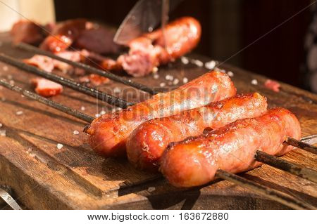 Brazilian Toscana Sausage. Traditional Brazilian Barbecue. Churrasco