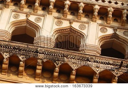 HYDERABAD,INDIA-NOVEMBER 8:Architecture of building nearTomb of Hayath Bakshi Begum in Qutb Shahi Tombs beginning in 1543 on November 8,2016 in Hyderabad,India.