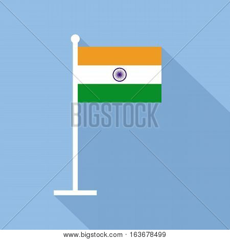 National flag of India on flagpole. Flat icon of Indian flag. Vector illustration in EPS8 format.