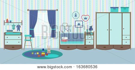 Baby room with furniture. Nursery and playroom interior.
