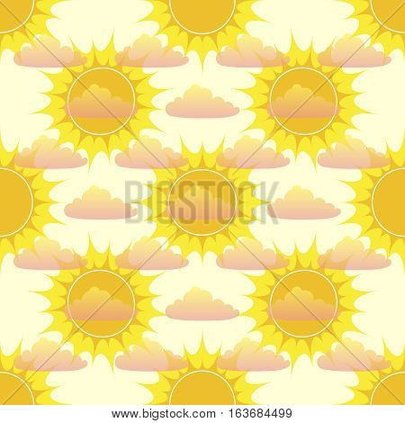 Seamless pattern with sun and clouds, vector illustration