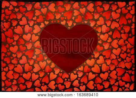 Romantic red heart background. Many flying hearts on red background. For wedding card, valentine's day greetings, lovely frame