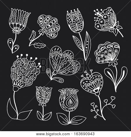 Vector set of doodle flowers. Hand sketched.
