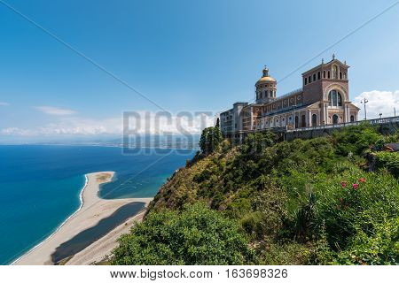 The famous sanctuary and the beach in Tindari, Sicily