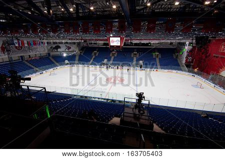 Podolsk - October 30, 2016: Interior Of Vityaz Ice Hockey Arena Just Before Hockey Game Vityaz Vs Dy