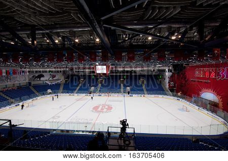 Podolsk - October 30, 2016: Interior Of Vityaz Ice Hockey Arena Just Before Hockey Game Vityaz Vs Dy