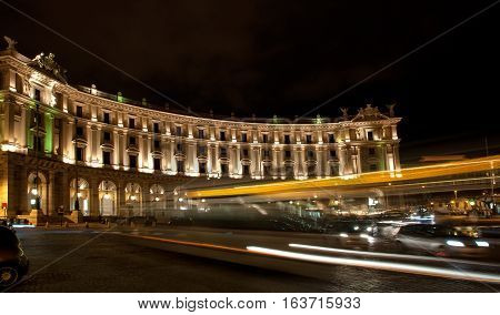Piazza della Repubblica with night traffic, Rome, Italy