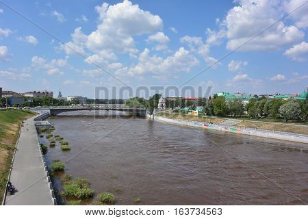 Omsk Russia - June 13: Om River in summer the city of Omsk Siberia Russia