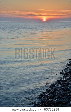 Sunset over the sea in the Bay of Imereti. Sochi Russia
