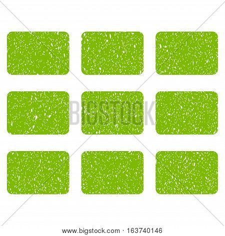 Rectangles Grid grainy textured icon for overlay watermark stamps. Flat symbol with dust texture. Dotted vector light green ink rubber seal stamp with grunge design on a white background.