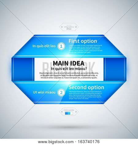Blue glossy ribbon with two options on gray background.