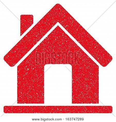 Home grainy textured icon for overlay watermark stamps. Flat symbol with dirty texture. Dotted vector red ink rubber seal stamp with grunge design on a white background.