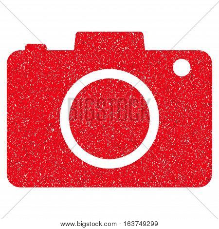 Photo Camera grainy textured icon for overlay watermark stamps. Flat symbol with unclean texture. Dotted vector red ink rubber seal stamp with grunge design on a white background.