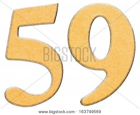 59, Fifty Nine, Numeral Of Wood Combined With Yellow Insert, Isolated On White Background