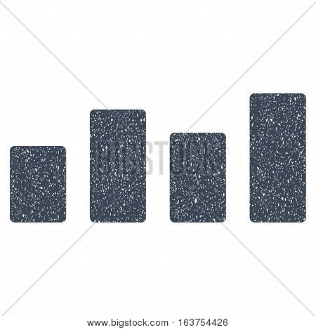 Bar Graph grainy textured icon for overlay watermark stamps. Flat symbol with dust texture. Dotted vector smooth blue ink rubber seal stamp with grunge design on a white background.