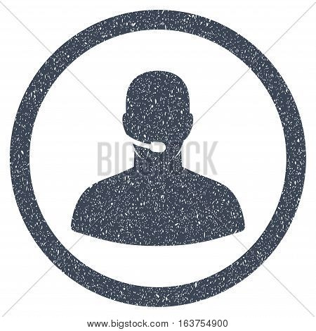 Call Center Operator grainy textured icon for overlay watermark stamps. Flat symbol with dust texture. Dotted vector smooth blue ink rubber seal stamp with grunge design on a white background.