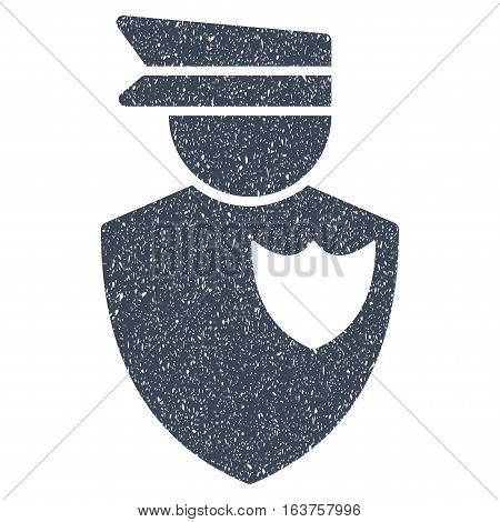 Policeman grainy textured icon for overlay watermark stamps. Flat symbol with unclean texture. Dotted vector smooth blue ink rubber seal stamp with grunge design on a white background.