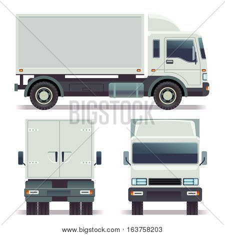 Small truck front, back and side view for cargo transportation. vector template for corporate identity. Truck van for delivery service, illustration of white car truck