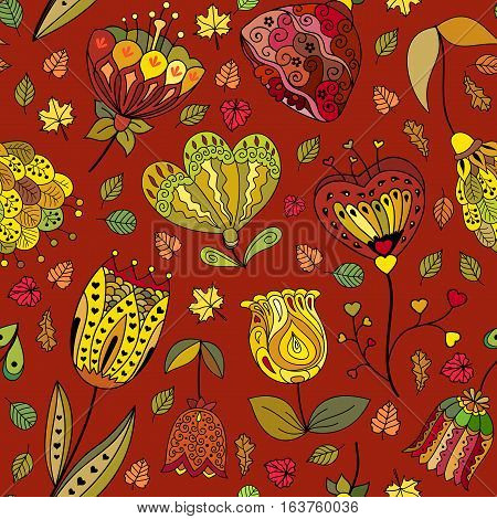 Vector autumn doodles seamless pattern. Use for background  fills