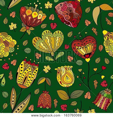 Vector autumn doodles seamless pattern. Use for wallpaper pattern fills web page background.