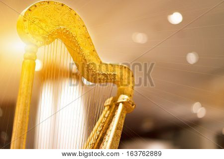 Harps golden light background in dream in sunshine.