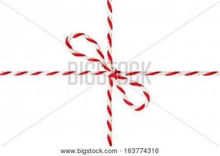 White Red Rope Tied Bow Postal Ribbon Isolated Wrapping Twine Cord
