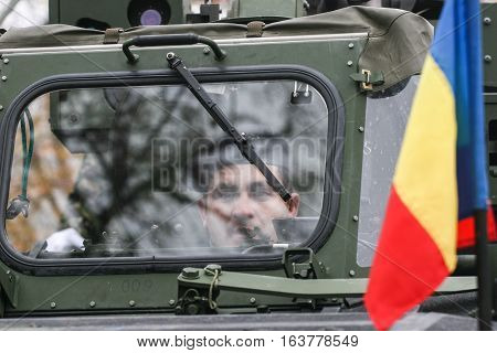BUCHAREST ROMANIA - DECEMBER 1 2008: More than 3000 soldiers and personnel from security agencies take part in the massive parades on National Day of Romania.