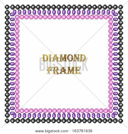Diamonds square frame. Vector illustration jewelry. Abstract vector border on white background.
