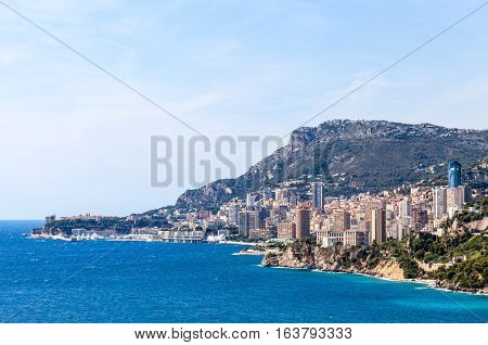 View to Monte Carlo and Larvotto in Principality of Monaco French Riviera France