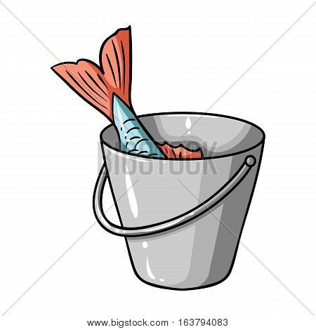 Fish in the bucket icon in cartoon design isolated on white background. Fishing symbol stock vector illustration.