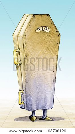 woman wearing a burqa that becomes a coffin
