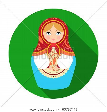 Russian matrioshka icon in flat design isolated on white background. Russian country symbol stock vector illustration.