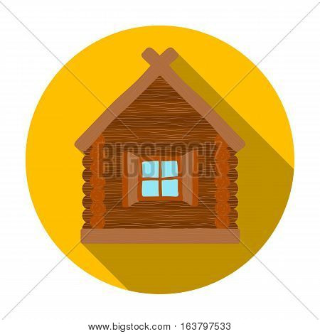 Wooden house icon in flat design isolated on white background. Russian country symbol stock vector illustration.