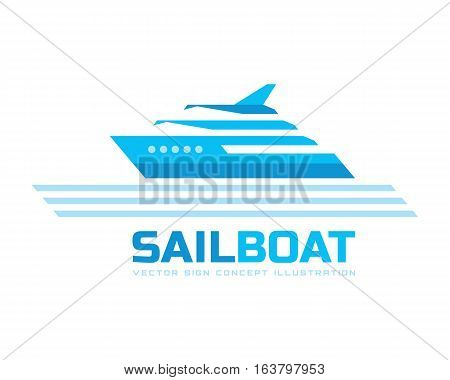 Abstract speed sail boat and blue sea waves - vector business logo template concept illustration. Ocean ship graphic creative sign. Marine float transport symbol. Nautical icon. Design element.