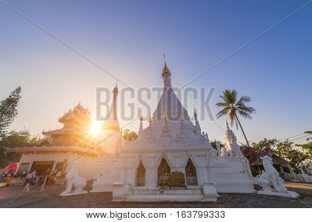 White Pagoda At Temple Wat Phra That Doi Kong Mu