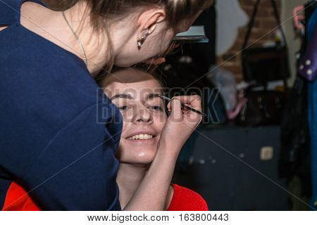 Make-up Artist Doing The Make-up For Nice Girl