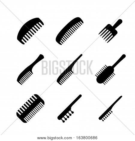 Set of Hair comb icons in silhouette style vector design