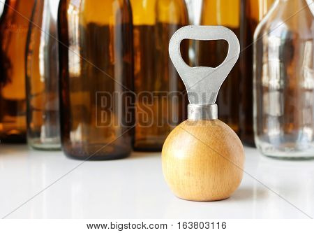 Bottle Opener with wooden shere shape handle
