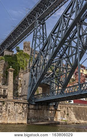 Portugal Porto. Ponte de Don Luish orDom Luish - rail road and pedestrian bridge over the Douro River in Portugal. Connects the cities of Porto and Vila Nova de Gaia . Named in honor of King Luish I.