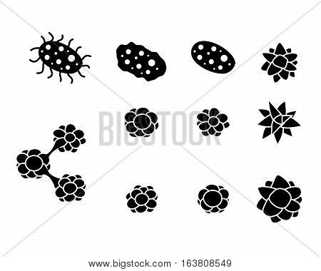 Set of virus and cancer cell icons in silhouette vector
