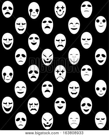 Seamless White ghost mask pattern vector design