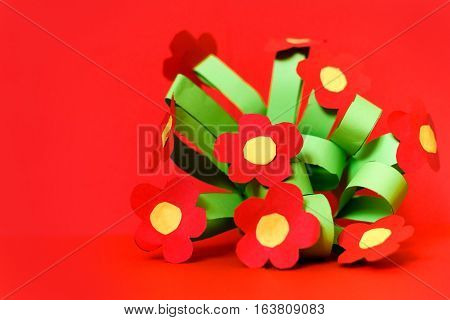 Paper kreativity flowers. Children's gift for mother's day. bouquet for mom