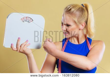 Angry Woman With Scale, Weight Loss Time For Slimming