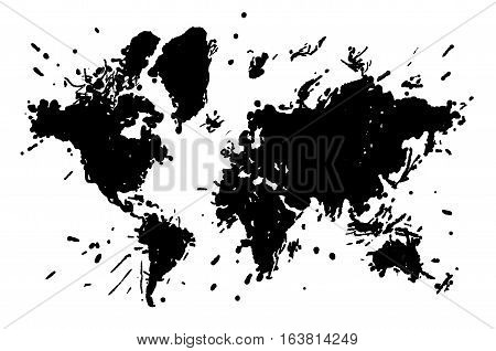 Map of the world in the form of blots. Hand drawn. Conceptual illustration. Isolated on white background